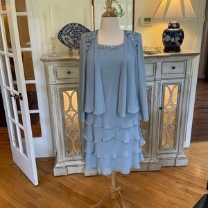 Blue Sequined Sheer Jacket & Crystal Embellished Sleeveless Cocktail Dress NWT